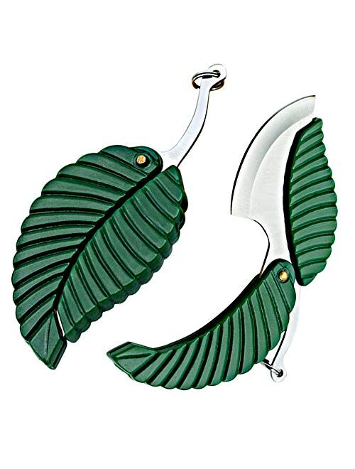 2 Pack Mini Portable Green Leaf Knife Business Gift Creative Key Accessories Folding Pocket Knife - Stainless Steel Folding Pocket Keychain Knife - Sharp Compact EDC Easy