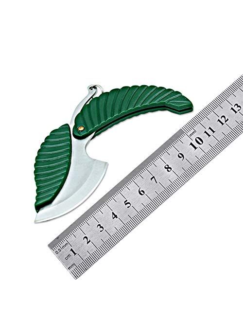 2 Pack Mini Portable Green Leaf Knife Business Gift Creative Key Accessories Folding Pocket Knife - Stainless Steel Folding Pocket Keychain Knife - Sharp Compact EDC Easy