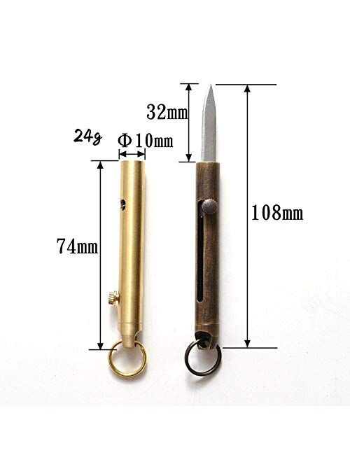SZHOWORLD Brass Mini Knife - Pocket Keychain Knife, Compact Retractable Folding Blade with Stainless Steel, EDC Portable Knife