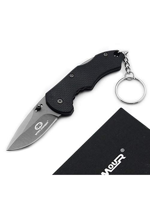 WITHARMOUR DEM1 3" Pocket Folding Knife Closed EDC Keychain Knife Sharp Mini Survival Camping Outdoor Knife With 440 High Carbon Stainless Steel Blade and Nylon