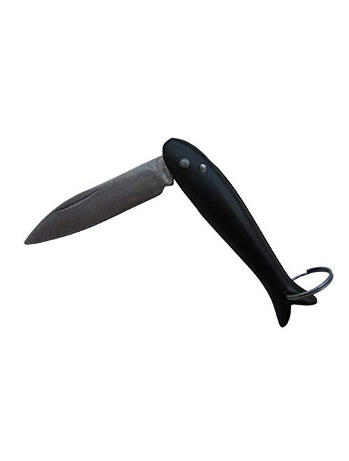 Fish Smallest Mini Micro Handmade Pocket Folding Folder Keychain Knife, Stainless Steel, Multi Purpose Portable Tiny Blade (Black)