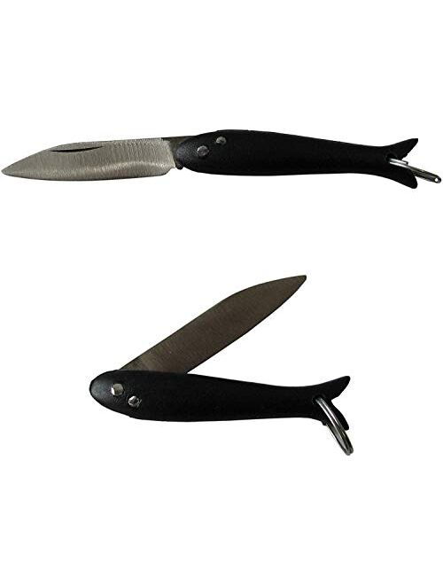 Fish Smallest Mini Micro Handmade Pocket Folding Folder Keychain Knife, Stainless Steel, Multi Purpose Portable Tiny Blade (Black)