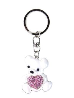 JAVOedge White Pink Gemstone Heart Stylish Teddy Bear Keychain / Keyring for House, Car