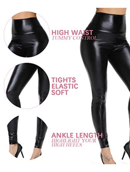 CFR Faux Leather Leggings for Women High Waist Butt Push Up Sexy PU Leather Pants Stretch Skinny Tights