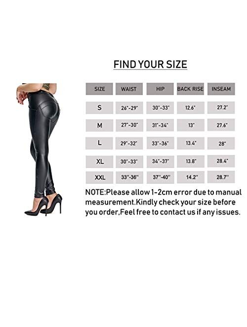 RIOJOY Womens Sexy Faux Leather Leggings Skinny PU Pants Stretchy Butt Lift Push Up Tights