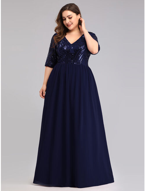 Ever-Pretty Women's Elegant Plus Size Long Formal Evening Special Occasion Dresses 07992 Navy Blue US22