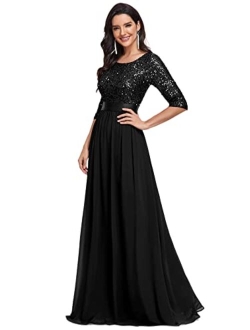 Women's V-neck Sequin Maxi Dress Long Evening Dress 00683 Navy Blue US4