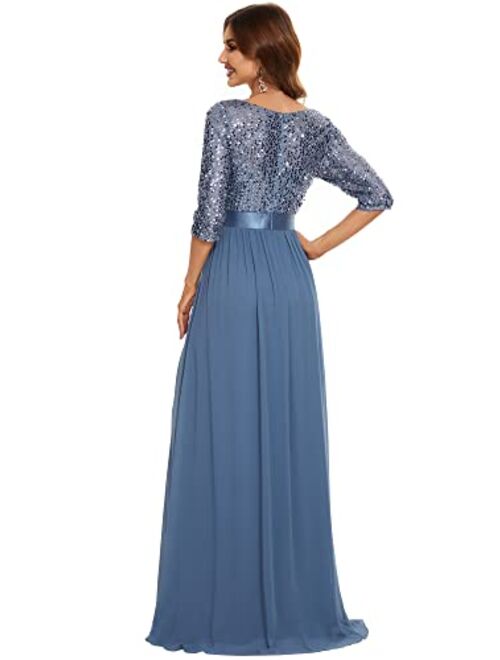 Ever-Pretty Women's V-neck Sequin Maxi Dress Long Evening Dress 00683 Navy Blue US4