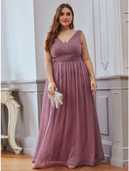Ever-Pretty Plus Size Glitter Evening Prom Dress 77642 Orchid US12