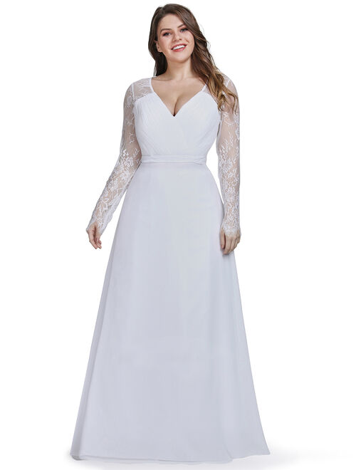 Ever-Pretty Womens Plus Size Long Sleeve Lace Formal Evening Prom Dresses for Women 86920 White US 4