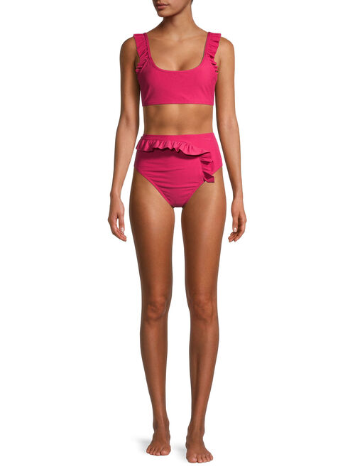 Juicy Couture Women's Ruffle and Ribbed Bralette Two-Piece Swimsuit