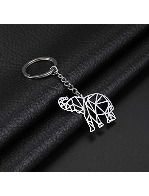 cooltime Stainless Steel Keyring Geometric Hollow Out Animal Elephant Keychain for Unisex Animal Lover