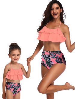 Family Matching Swimwear Mother Daughter Women Kids Girl Bikini Set Beachwear Bathing Suit Swimsuits Beachwear Push-Up Bra Bandage
