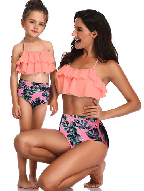 Family Matching Swimwear Mother Daughter Women Kids Girl Bikini Set Beachwear Bathing Suit Swimsuits Beachwear Push-Up Bra Bandage