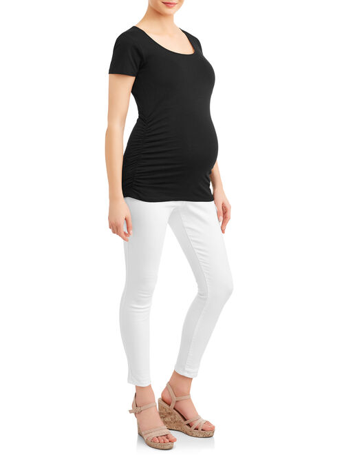 Oh! Mamma Maternity Short Sleeve Tee With Flattering Side Ruching - Available in Plus Sizes