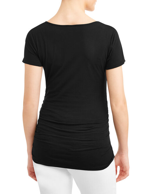 Oh! Mamma Maternity Short Sleeve Tee With Flattering Side Ruching - Available in Plus Sizes