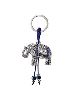 Bravo Team Blue Elephant Evil Eye Keychain for Good Luck and Protection I Comes with Traditional Blue and White Colors with Matching Tassels and Durable Cord for Hanging 