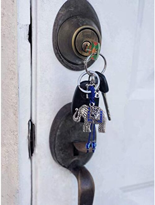 Bravo Team Blue Elephant Evil Eye Keychain for Good Luck and Protection I Comes with Traditional Blue and White Colors with Matching Tassels and Durable Cord for Hanging 