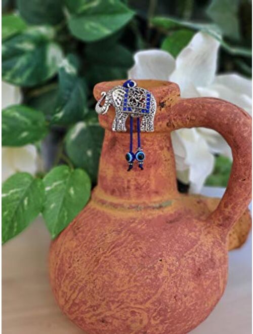 Bravo Team Blue Elephant Evil Eye Keychain for Good Luck and Protection I Comes with Traditional Blue and White Colors with Matching Tassels and Durable Cord for Hanging 