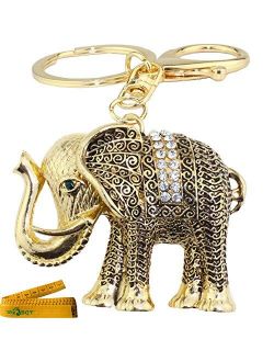 Bling Bling Crystal Rhinestone Graven 3D Cubic Metal Keychain Car Phone Purse Bag Decoration Holiday Gift Elephant Keychain (Silver)