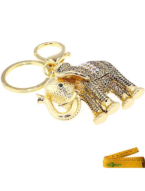 Bling Bling Crystal Rhinestone Graven 3D Cubic Metal Keychain Car Phone Purse Bag Decoration Holiday Gift Elephant Keychain (Silver)