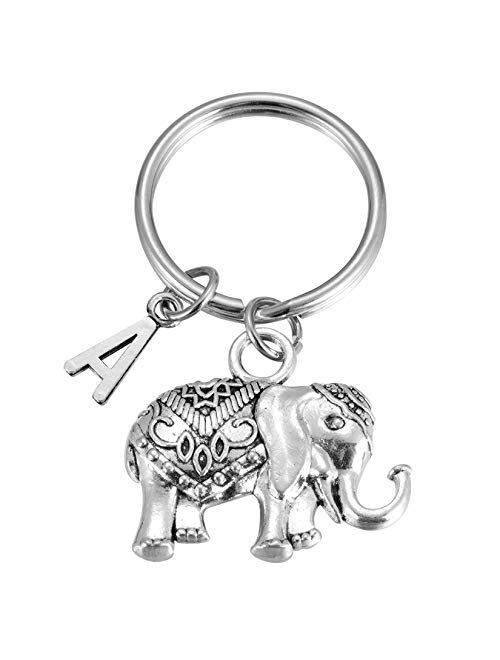 Initial Elephant Keychain Charm Large Lucky Elephant Keyring Elephant Lover Accessory Strength for Girls Women