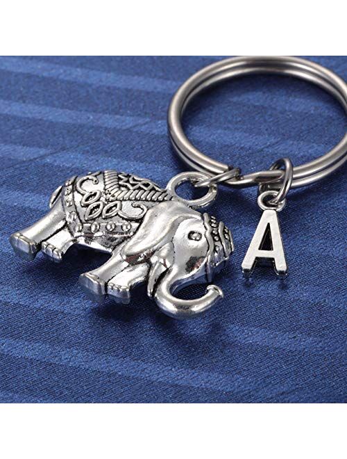 Initial Elephant Keychain Charm Large Lucky Elephant Keyring Elephant Lover Accessory Strength for Girls Women