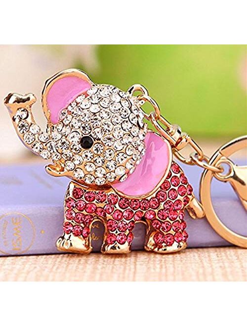 Cute Big Standing Elephant Keychain Sparkling Keyring Crystal Purse Pendant Rhinestones Handbag Charm