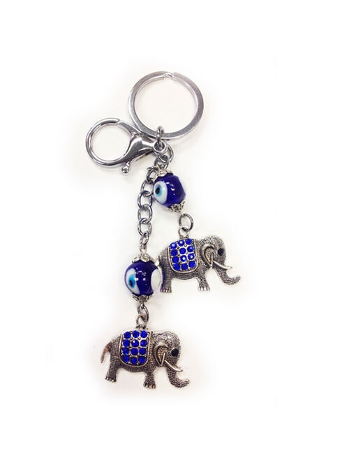 Lucky Elephant Keychain Blue Key Ring Chain Gift Evil Eye Charm Purse Bag Amulet
