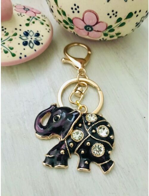 Key charm bag accessories-enamel lucky  rhinestone elephant keychain purse charms