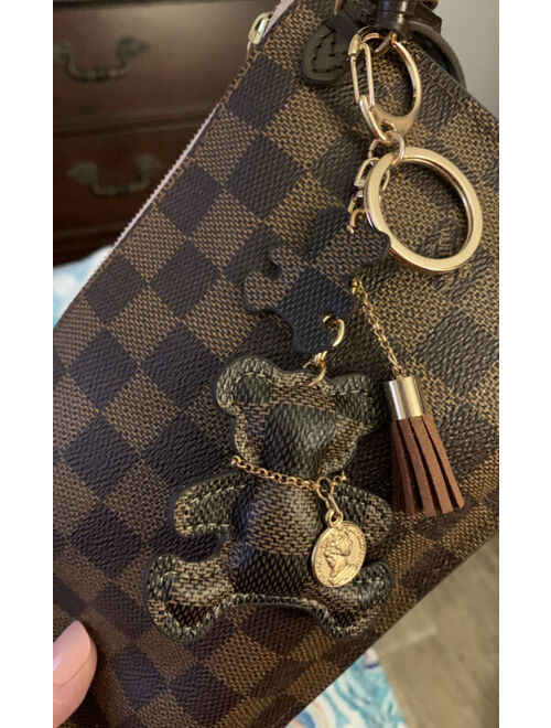 Designer inspired Bag Charm Checkered TeddyBear KeyChain w/ Tassel *2 colors