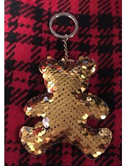 Mermaid Sequin Teddy Bear Keychain Gold and Silver key chain Sequined Key ring New