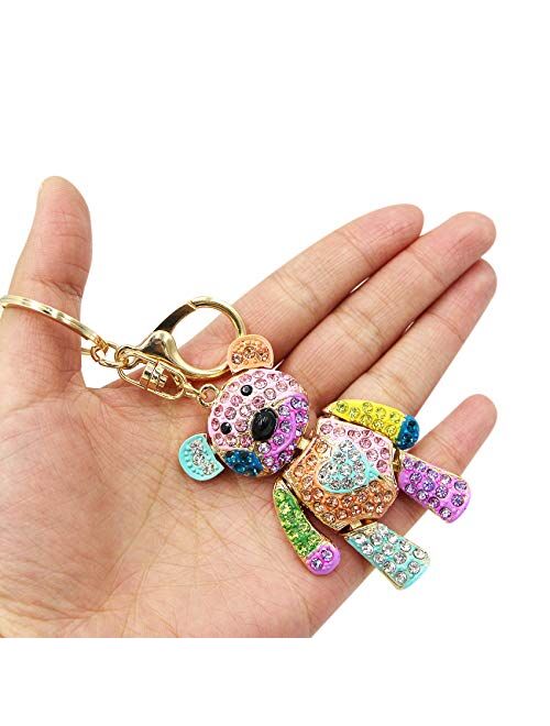 Women Girl Crystal Rhinestone Keychain Sparkling Key Ring Charm Purse Pendant Handbag Bag Decoration Teddy Bear Keychain