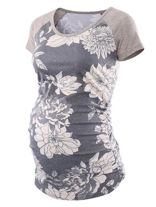 Jchiup Women's Short Sleeve Ruched Maternity T Shirt Top