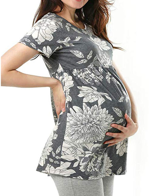 CSformom Women's Maternity Short Sleeve Side Ruching Round Neck Shirt Top