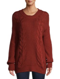 Juniors' Cable Front Cutout Back Sweater