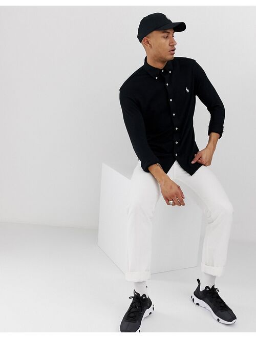 Polo Ralph Lauren player logo pique shirt slim fit buttondown in black