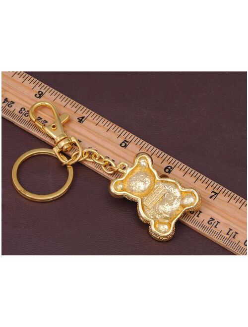 Gold Tone Iced Bling Crystal Rhinestone Cuddle Hook Clip Teddy Bear Keychain