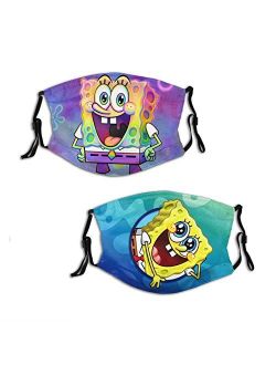 2Pcs Spongebob Squarepants Face Mask Funny Adults Dust Mask Adjustable and Reusable Cartoon Face Masks for Kids