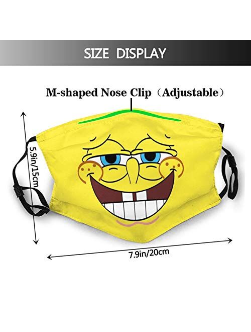 2Pcs Spongebob Squarepants Face Mask Funny Adults Dust Mask Adjustable and Reusable Cartoon Face Masks for Kids