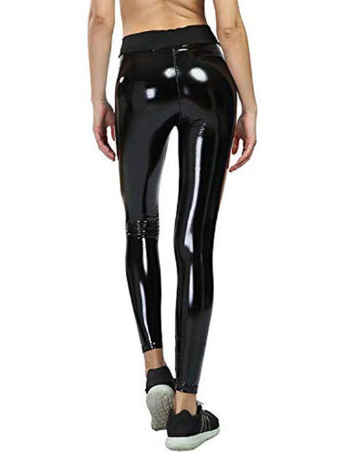 Woshilaocai Faux Leather Leggings Sexy Pants Stretchy High Waisted Tights