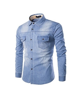 STORTO - Mens Fashion Solid Cotton Denim Shirt