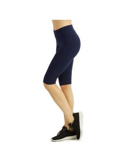 DailyWear Womens Solid Knee Length Short Yoga Cotton Leggings (Navy, Medium)