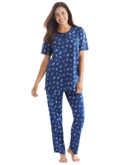 Dreams & Co. Women's Plus Size Floral Henley Pj Set Pajamas
