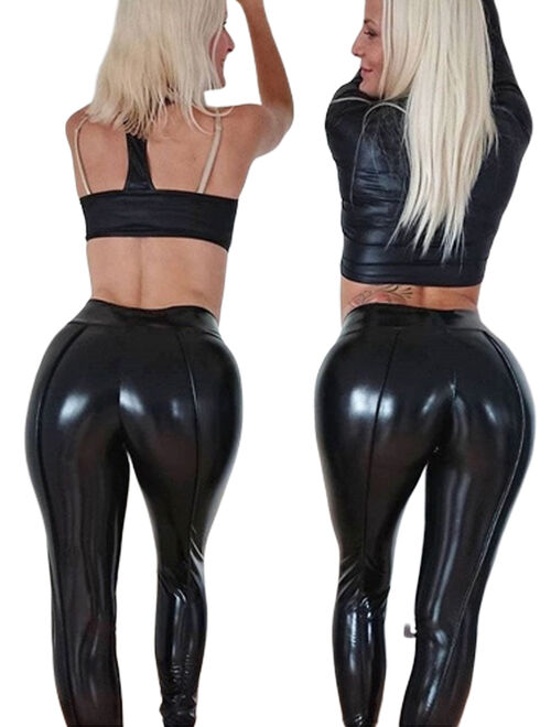 Women Wet Look Butt Lift Pants PVC Leather Skinny Leggings Stretch Sexy Trousers