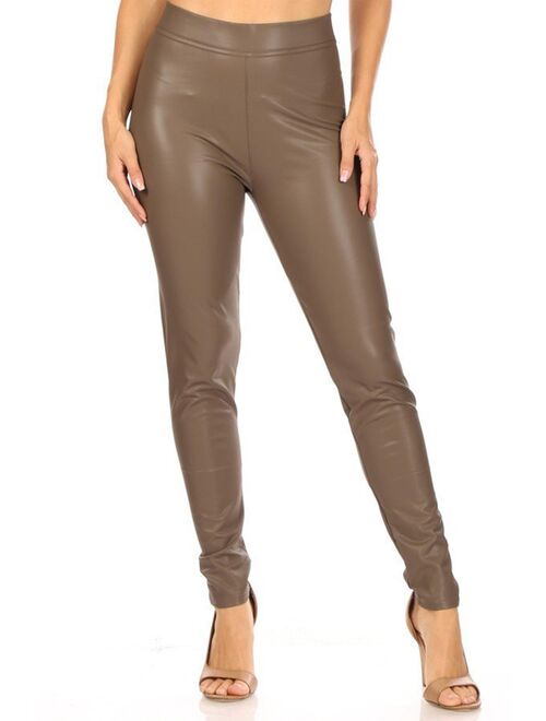 Moa Collection Women's Casual Faux Leather Comfy High Waist Sexy Soild Fashion Leggings Pants