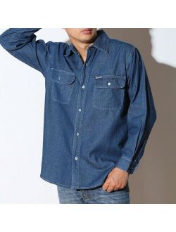 Men Denim Shirt Long Sleeve Jean Top Shirt Cotton Oversized Loose Casual Classic