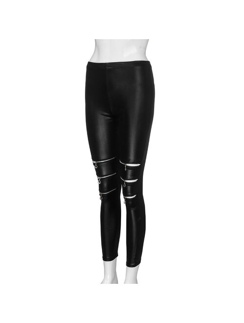 MIARHB Women Fashion High Elasticity Zippers Sexy Leggings Gym Active Leather Pants