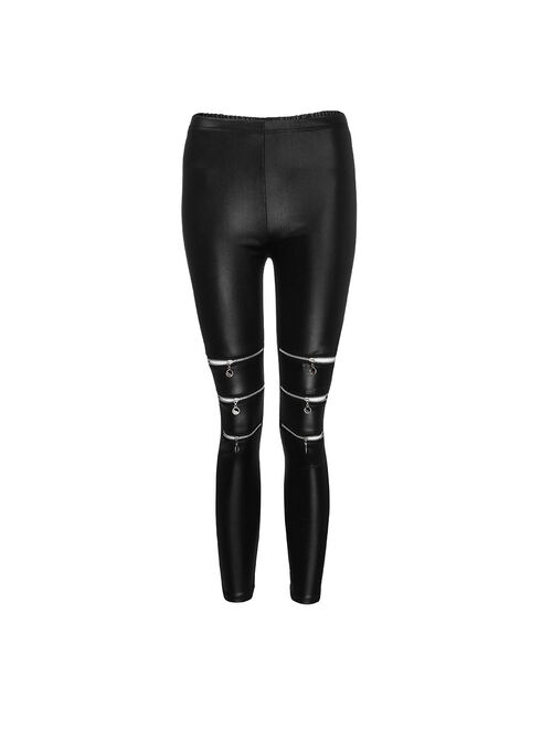 MIARHB Women Fashion High Elasticity Zippers Sexy Leggings Gym Active Leather Pants