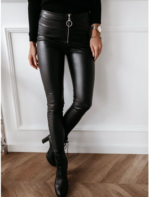 Ma&Baby Ma&Baby Women Faux Leather Skinny Sexy Pants High Waisted Leggings